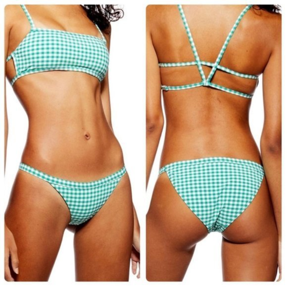 Topshop Green Gingham new without tag Swim Bikini Bottoms‎ size 8